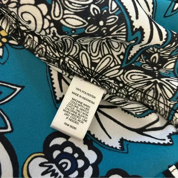 ❤️ Express Portofino Blouse Teal Black Roll Tab Sleeves Floral Stripes XS - Picture 11 of 11